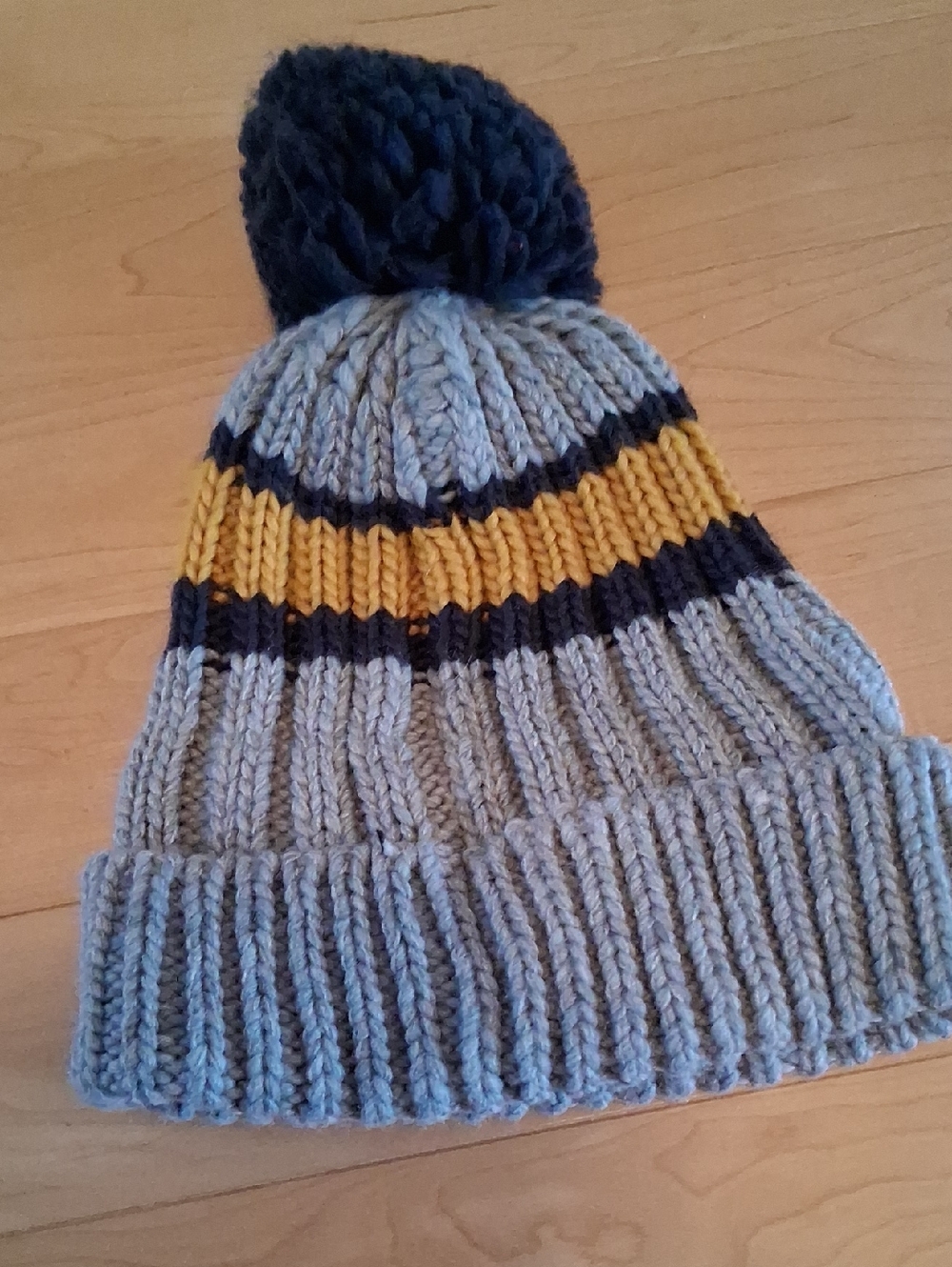 Striped Pom Pom Knit Winter Hat